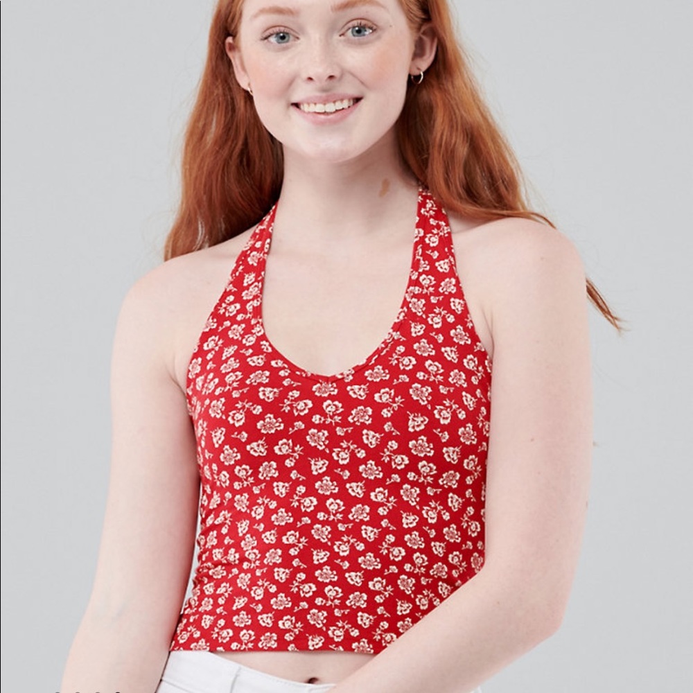 Red floral halter top